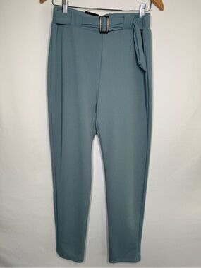 ❤️3/$30 Sparks Women's High-Waisted Stretch Belted Tapered Pants Sage/Teal NWT L